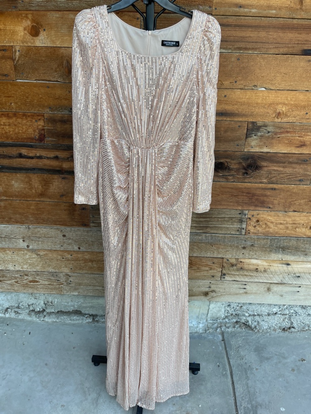 Rose Gold Sequin Long Sleeve Evening Dress